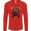 Biker USA Flag Skull Motorbike Motorcycle Mens Long Sleeve T-Shirt Red