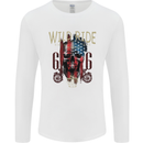 Biker USA Flag Skull Motorbike Motorcycle Mens Long Sleeve T-Shirt White