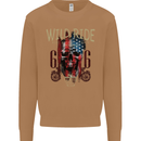 Biker USA Flag Skull Motorbike Motorcycle Mens Sweatshirt Jumper Caramel Latte
