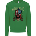 Biker USA Flag Skull Motorbike Motorcycle Mens Sweatshirt Jumper Irish Green
