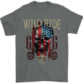 Biker USA Flag Skull Motorbike Motorcycle Mens T-Shirt Cotton Gildan Charcoal
