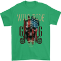 Biker USA Flag Skull Motorbike Motorcycle Mens T-Shirt Cotton Gildan Irish Green