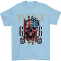 Biker USA Flag Skull Motorbike Motorcycle Mens T-Shirt Cotton Gildan Light Blue