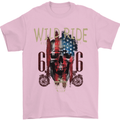 Biker USA Flag Skull Motorbike Motorcycle Mens T-Shirt Cotton Gildan Light Pink
