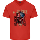 Biker USA Flag Skull Motorbike Motorcycle Mens V-Neck Cotton T-Shirt Red