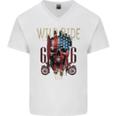 Biker USA Flag Skull Motorbike Motorcycle Mens V-Neck Cotton T-Shirt White
