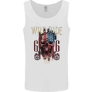 Biker USA Flag Skull Motorbike Motorcycle Mens Vest Tank Top White