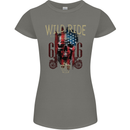 Biker USA Flag Skull Motorbike Motorcycle Womens Petite Cut T-Shirt Charcoal