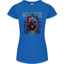 Biker USA Flag Skull Motorbike Motorcycle Womens Petite Cut T-Shirt Royal Blue