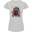 Biker USA Flag Skull Motorbike Motorcycle Womens Petite Cut T-Shirt Sports Grey