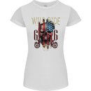 Biker USA Flag Skull Motorbike Motorcycle Womens Petite Cut T-Shirt White