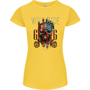 Biker USA Flag Skull Motorbike Motorcycle Womens Petite Cut T-Shirt Yellow