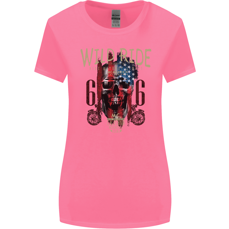 Biker USA Flag Skull Motorbike Motorcycle Womens Wider Cut T-Shirt Azalea