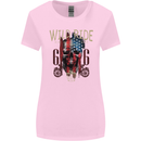 Biker USA Flag Skull Motorbike Motorcycle Womens Wider Cut T-Shirt Light Pink