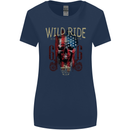 Biker USA Flag Skull Motorbike Motorcycle Womens Wider Cut T-Shirt Navy Blue