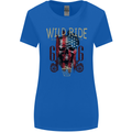 Biker USA Flag Skull Motorbike Motorcycle Womens Wider Cut T-Shirt Royal Blue