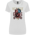 Biker USA Flag Skull Motorbike Motorcycle Womens Wider Cut T-Shirt White