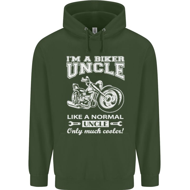 Biker Uncle Like a Normal Uncle's Day Funny Mens 80% Cotton Hoodie Forest Green