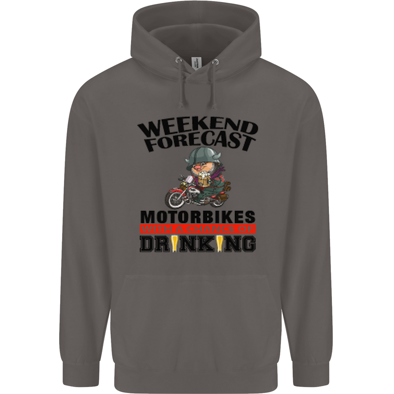 Biker Weekend Forecast Motorbikes Mens 80% Cotton Hoodie Charcoal