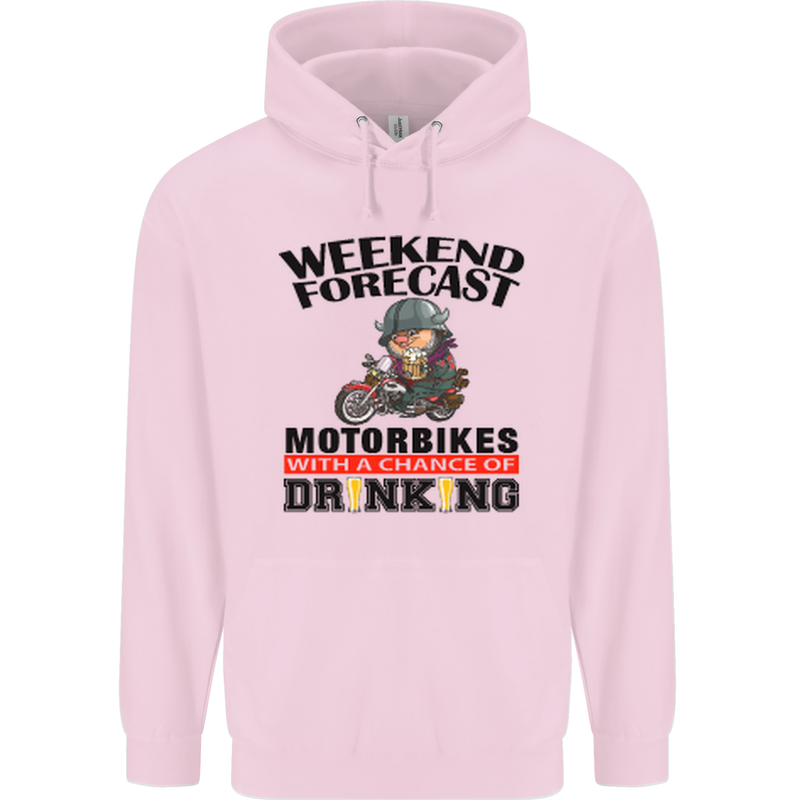 Biker Weekend Forecast Motorbikes Mens 80% Cotton Hoodie Light Pink