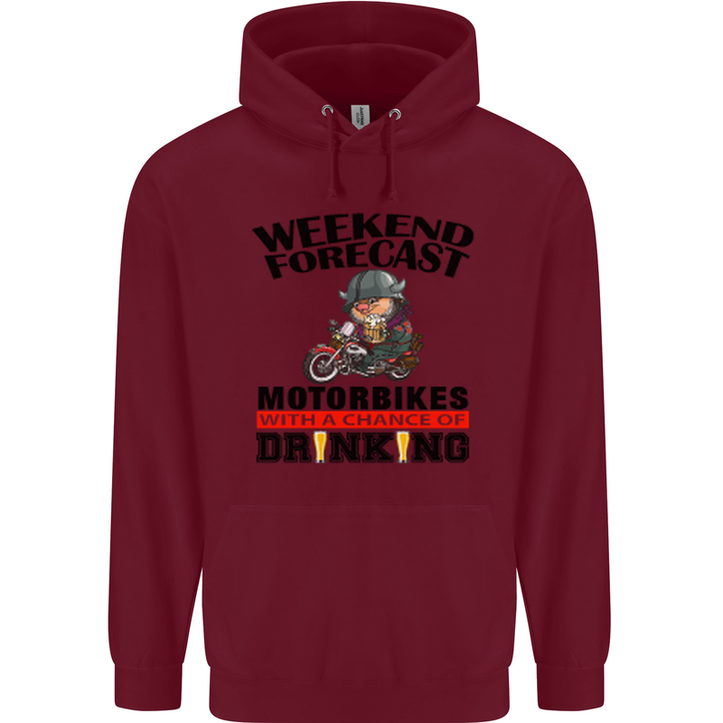Biker Weekend Forecast Motorbikes Mens 80% Cotton Hoodie Maroon