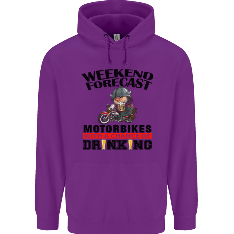 Biker Weekend Forecast Motorbikes Mens 80% Cotton Hoodie Purple
