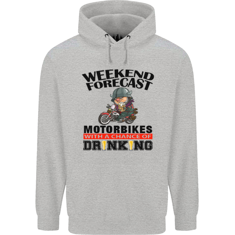 Biker Weekend Forecast Motorbikes Mens 80% Cotton Hoodie Sports Grey