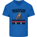 Biker Weekend Forecast Motorbikes Mens V-Neck Cotton T-Shirt Royal Blue