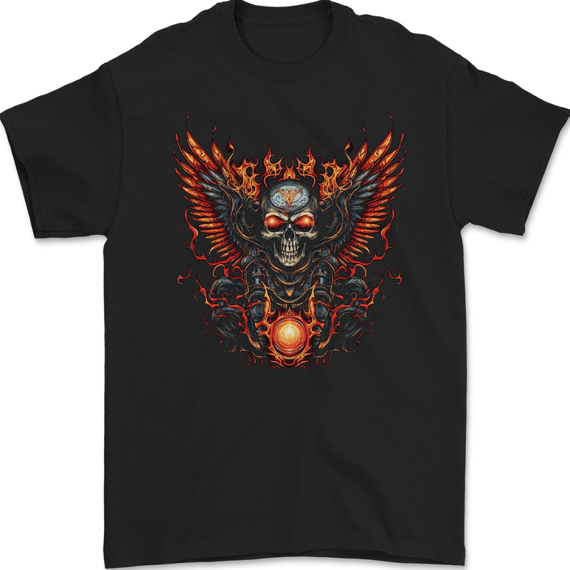 Biker Wings Motorbike Motorcycle Skull Mens Gildan Cotton T-Shirt Black