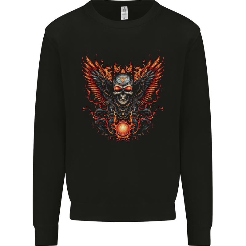 Biker Wings Motorbike Motorcycle Skull Mens Sweatshirt Jumper Black