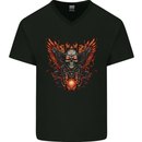 Biker Wings Motorbike Motorcycle Skull Mens V-Neck Cotton T-Shirt Black