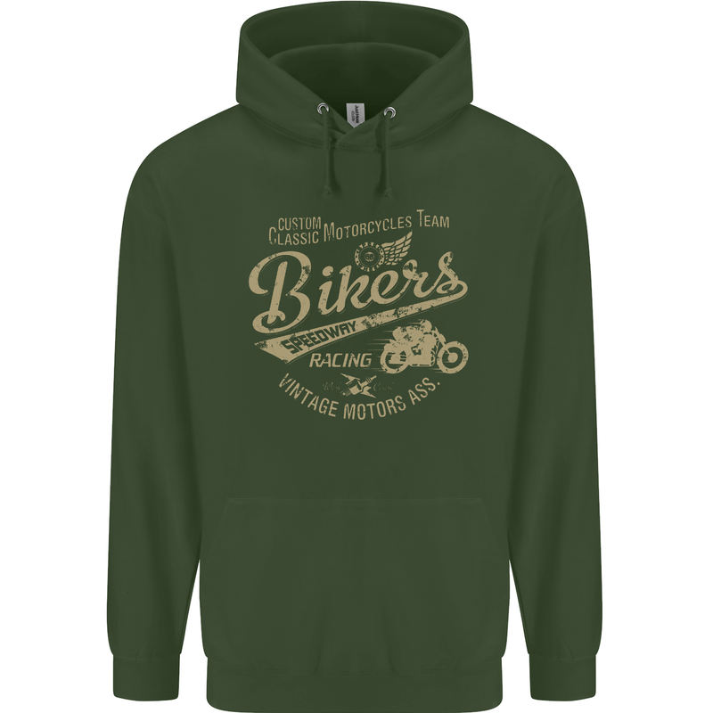 Bikers Speedway Racing Mens 80% Cotton Hoodie Forest Green