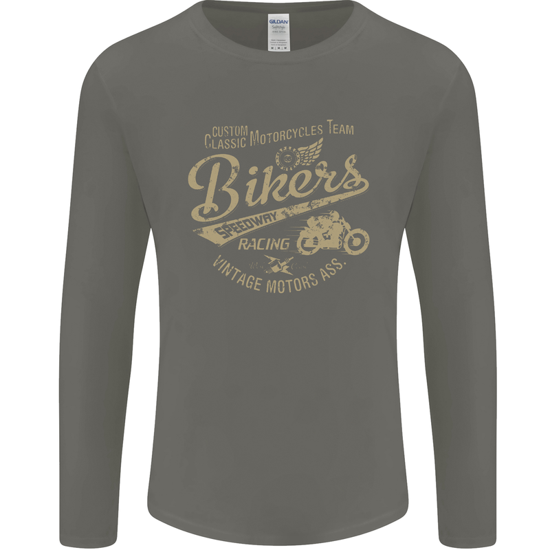 Bikers Speedway Racing Mens Long Sleeve T-Shirt Charcoal
