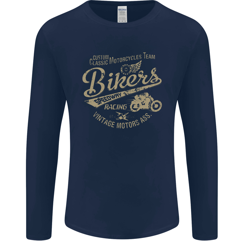 Bikers Speedway Racing Mens Long Sleeve T-Shirt Navy Blue