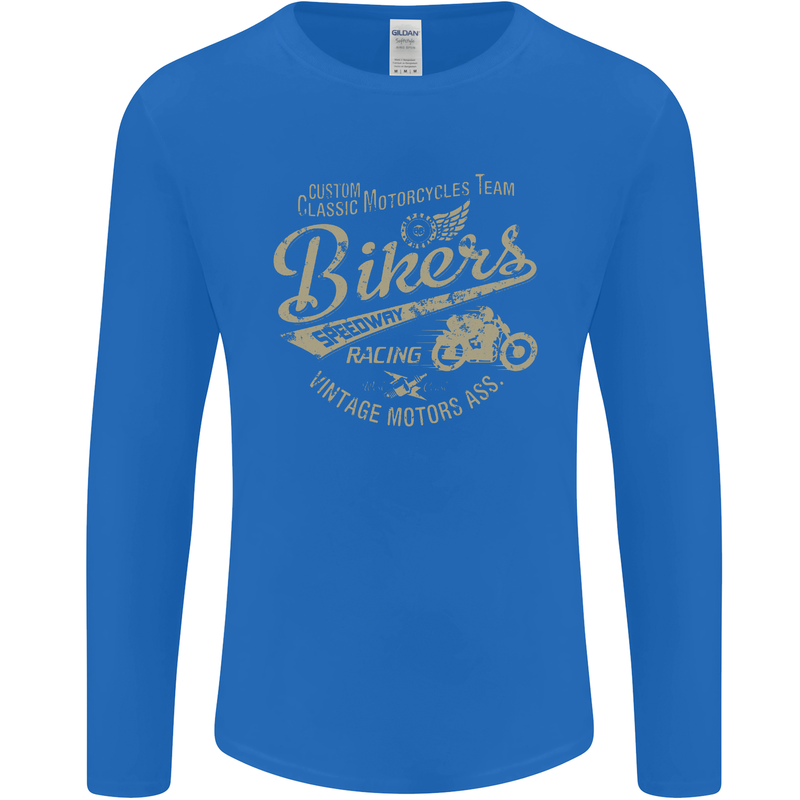 Bikers Speedway Racing Mens Long Sleeve T-Shirt Royal Blue