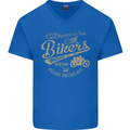 Bikers Speedway Racing Mens V-Neck Cotton T-Shirt Royal Blue