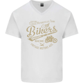 Bikers Speedway Racing Mens V-Neck Cotton T-Shirt White