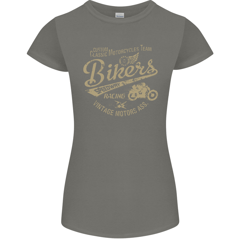 Bikers Speedway Racing Womens Petite Cut T-Shirt Charcoal