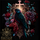 A Gothic Bird and Cross in Roses Gothic Mens Light Cotton T-Shirt