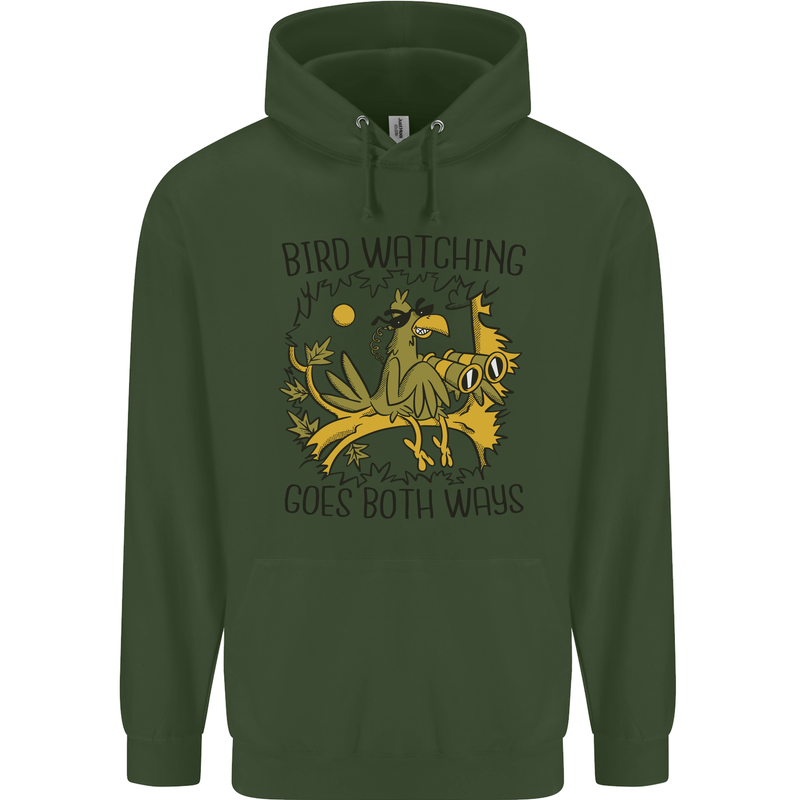 Bird Watching Goes Both Ways Funny Childrens Kids Hoodie Forest Green