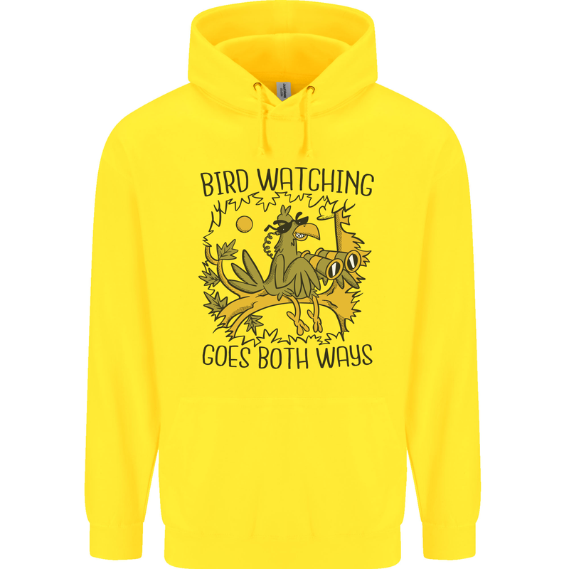 Bird Watching Goes Both Ways Funny Childrens Kids Hoodie Yellow