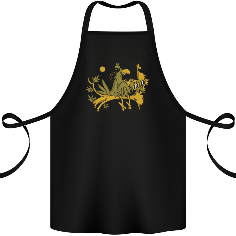 Bird Watching Goes Both Ways Funny Cotton Apron 100% Organic Black