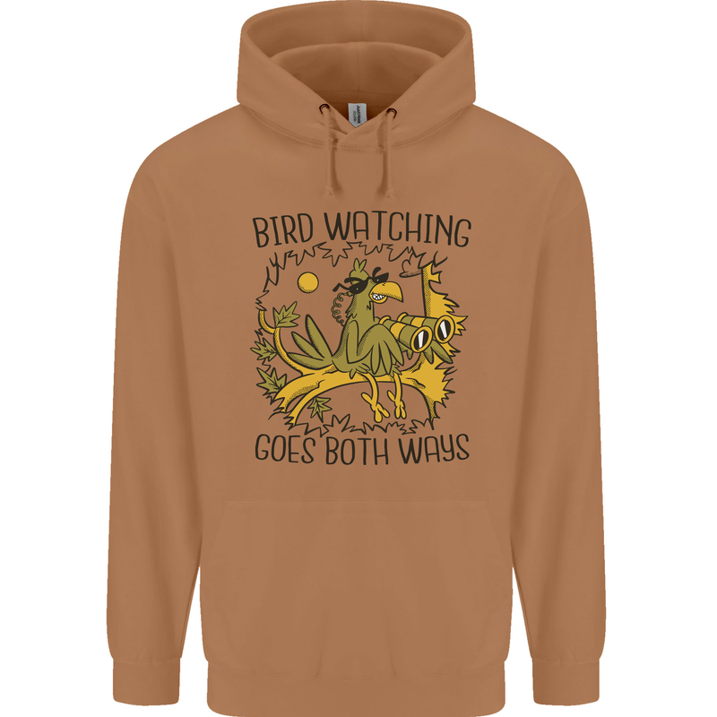 Bird Watching Goes Both Ways Funny Mens 80% Cotton Hoodie Caramel Latte