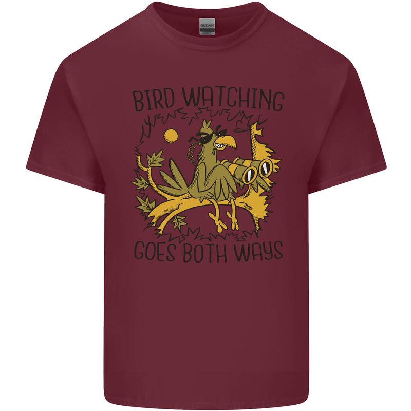 Bird Watching Goes Both Ways Funny Mens Cotton T-Shirt Tee Top Maroon