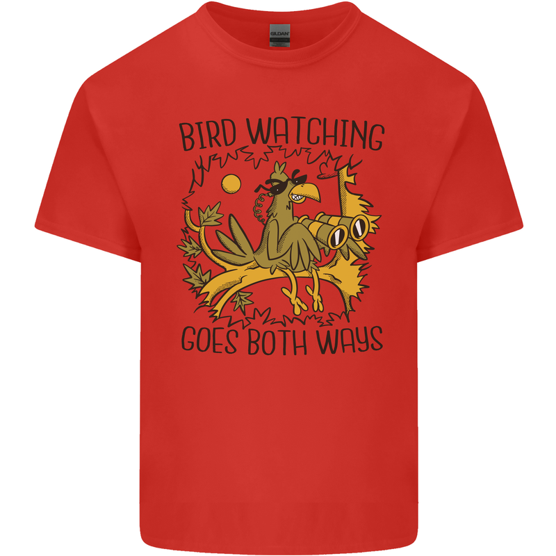 Bird Watching Goes Both Ways Funny Mens Cotton T-Shirt Tee Top Red