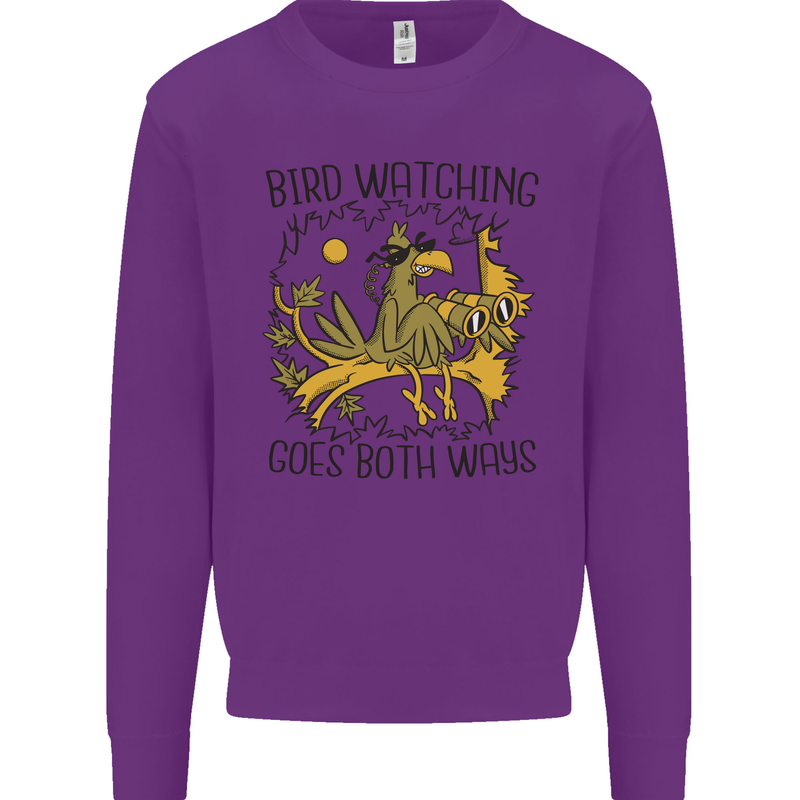 Bird Watching Goes Both Ways Funny Mens Sweatshirt Jumper Purple