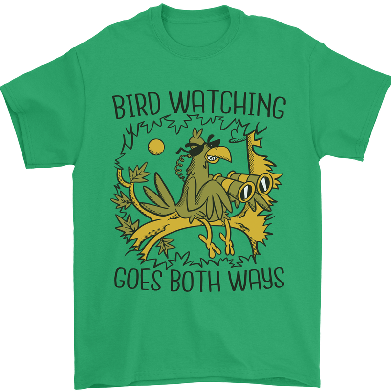 Bird Watching Goes Both Ways Funny Mens T-Shirt 100% Cotton Irish Green