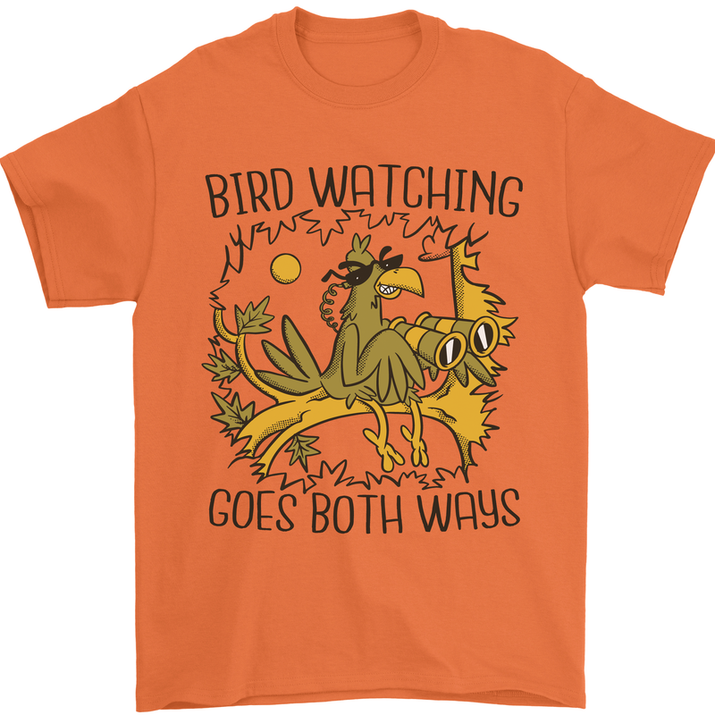 Bird Watching Goes Both Ways Funny Mens T-Shirt 100% Cotton Orange