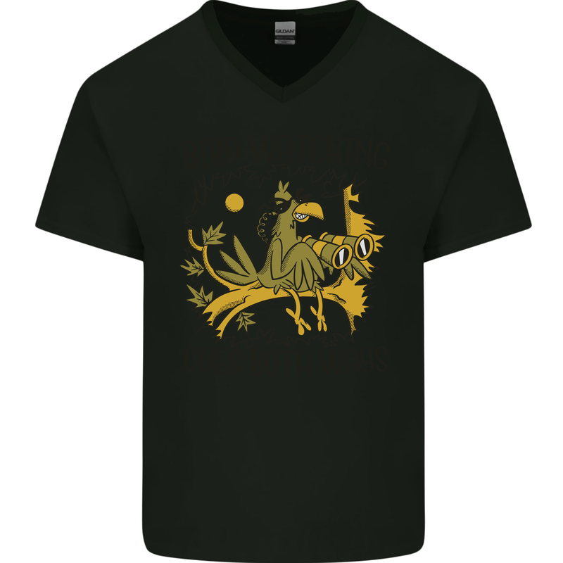 Bird Watching Goes Both Ways Funny Mens V-Neck Cotton T-Shirt Black
