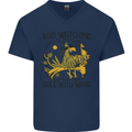 Bird Watching Goes Both Ways Funny Mens V-Neck Cotton T-Shirt Navy Blue